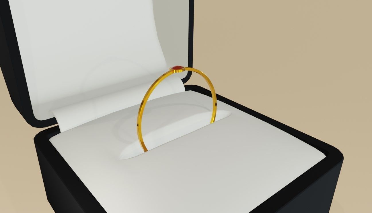Gold Ring Single Sphere Ruby stone and Box 10 - Anel 3D model_2