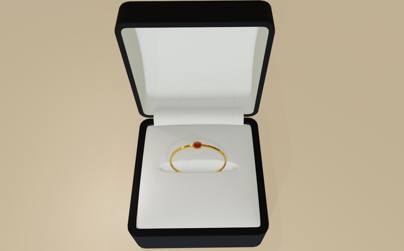 Gold Ring Single Sphere Ruby stone and Box 10 - Anel 3D model_5