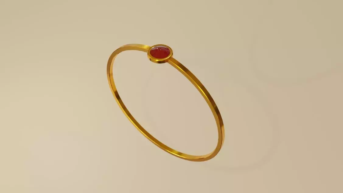 Gold Ring Single Sphere Ruby stone and Box 10 - Anel 3D model_0