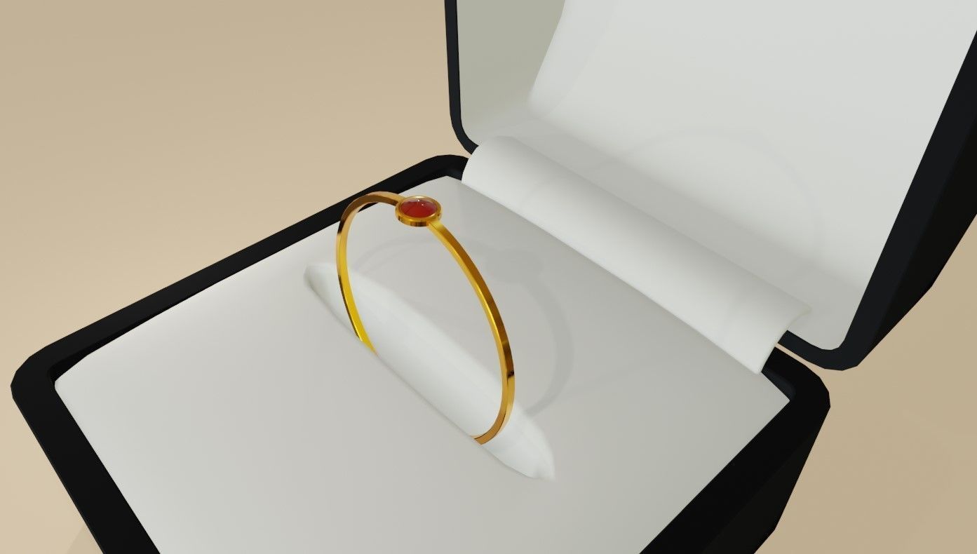 Gold Ring Single Sphere Ruby stone and Box 10 - Anel 3D model_7