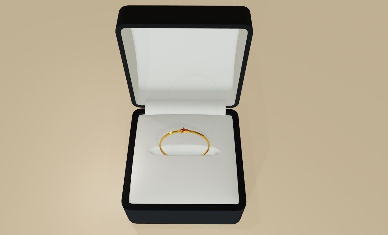 Star Gold Ring Ruby and box 11 - Anel estrela 3D model_4