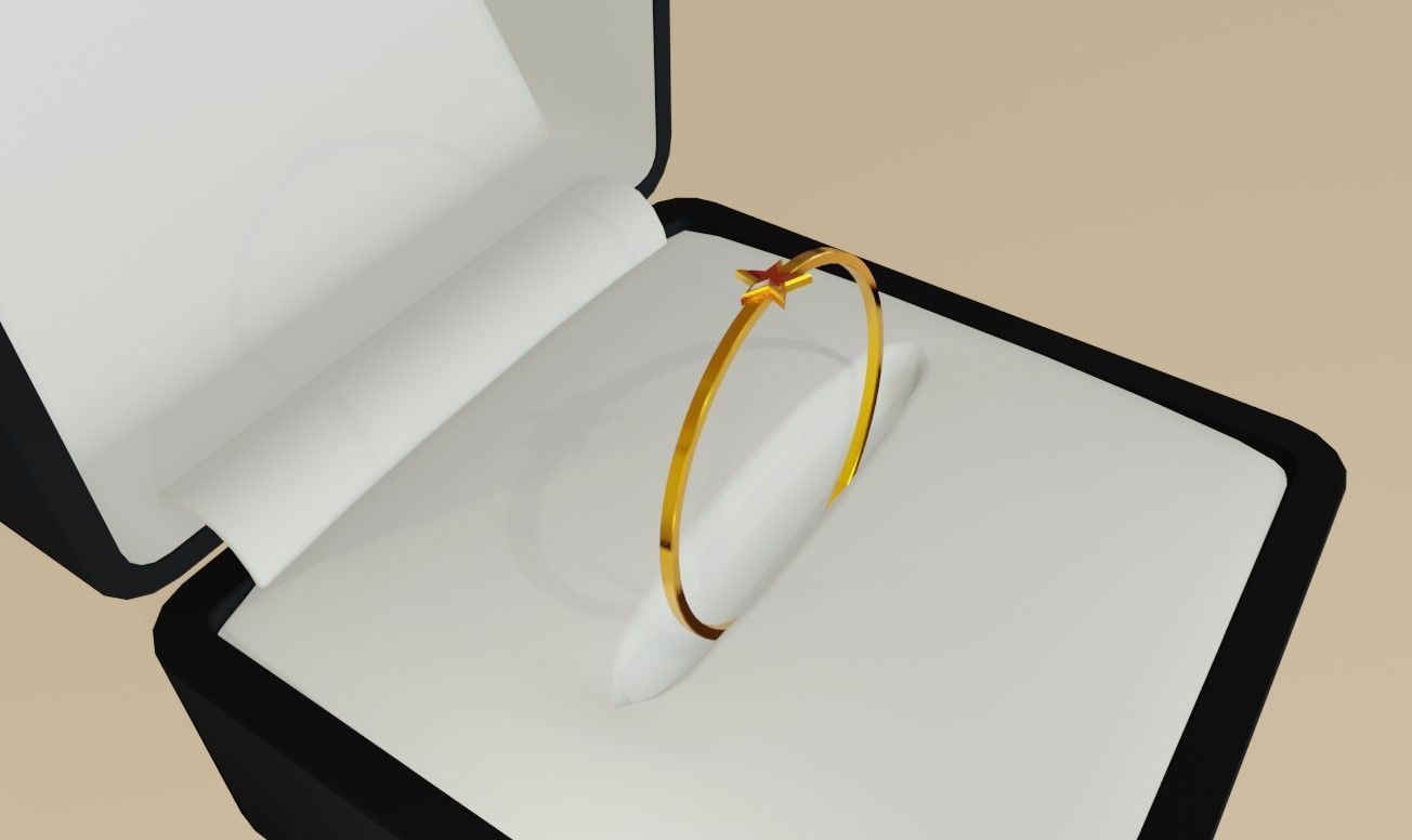 Star Gold Ring Ruby and box 11 - Anel estrela 3D model_1