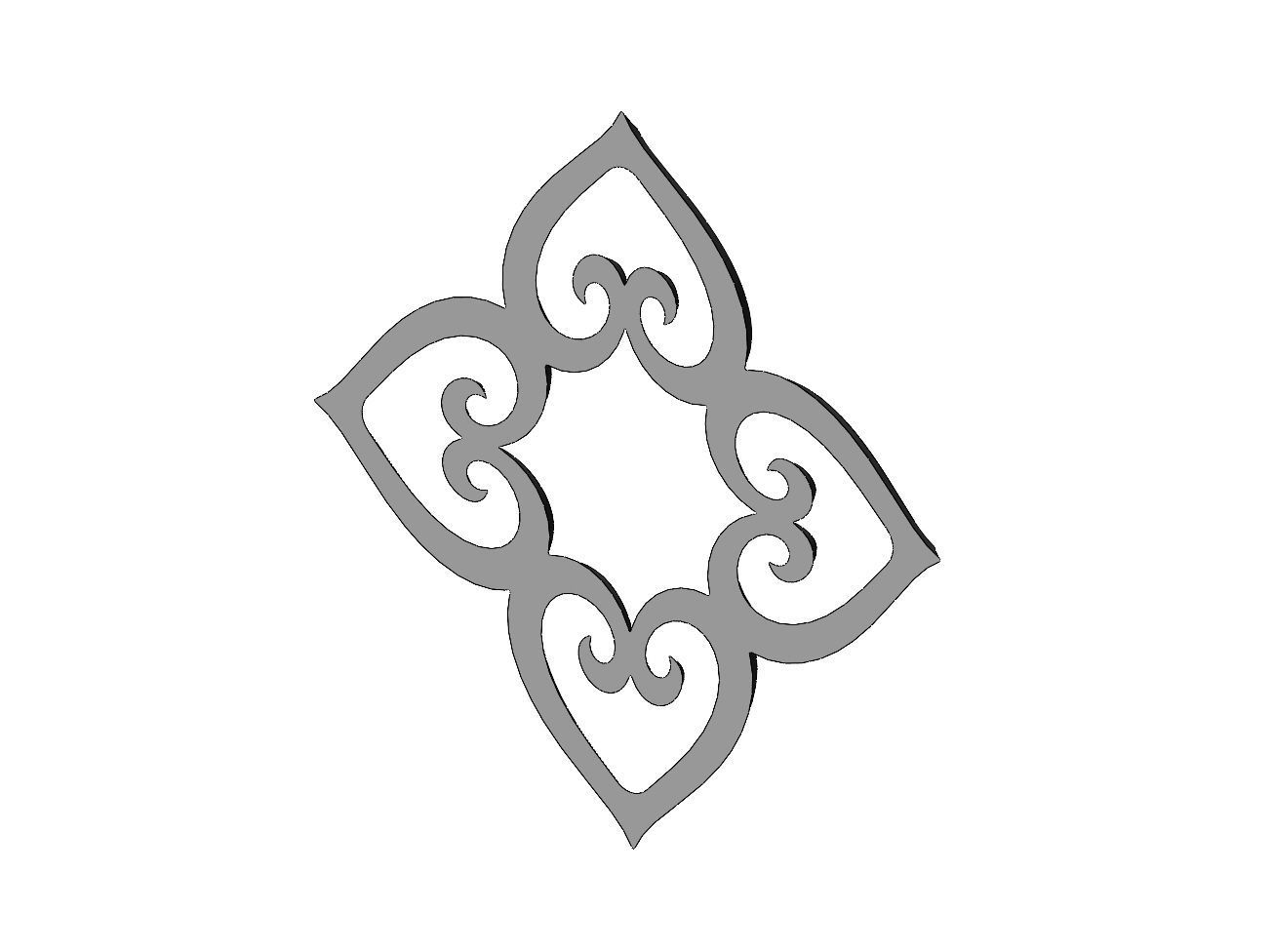 Heart pattern floral scroll relief 3D print model_3
