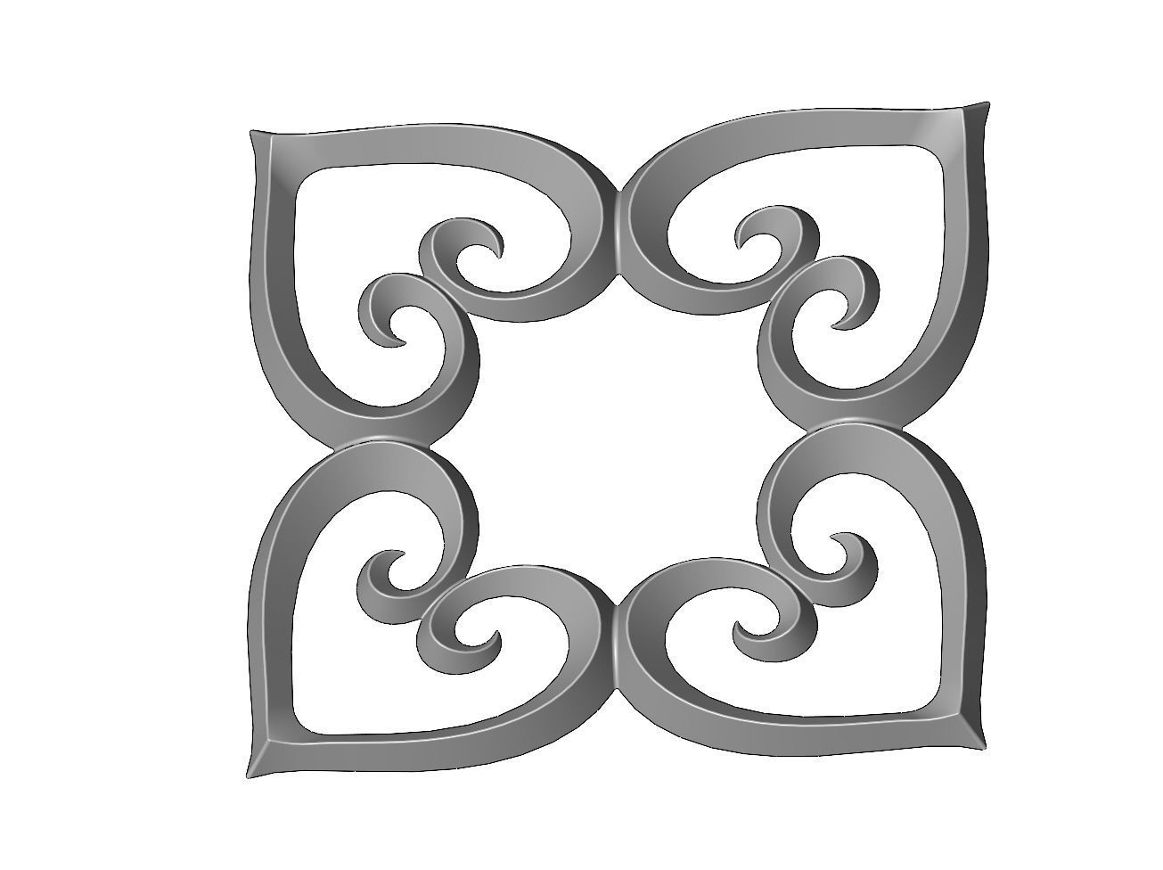 Heart pattern floral scroll relief 3D print model_2