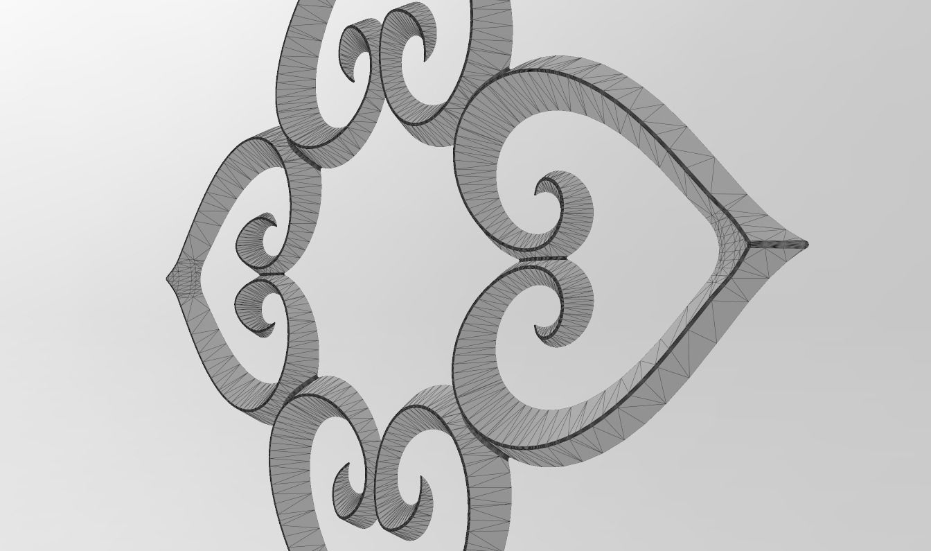 Heart pattern floral scroll relief 3D print model_11