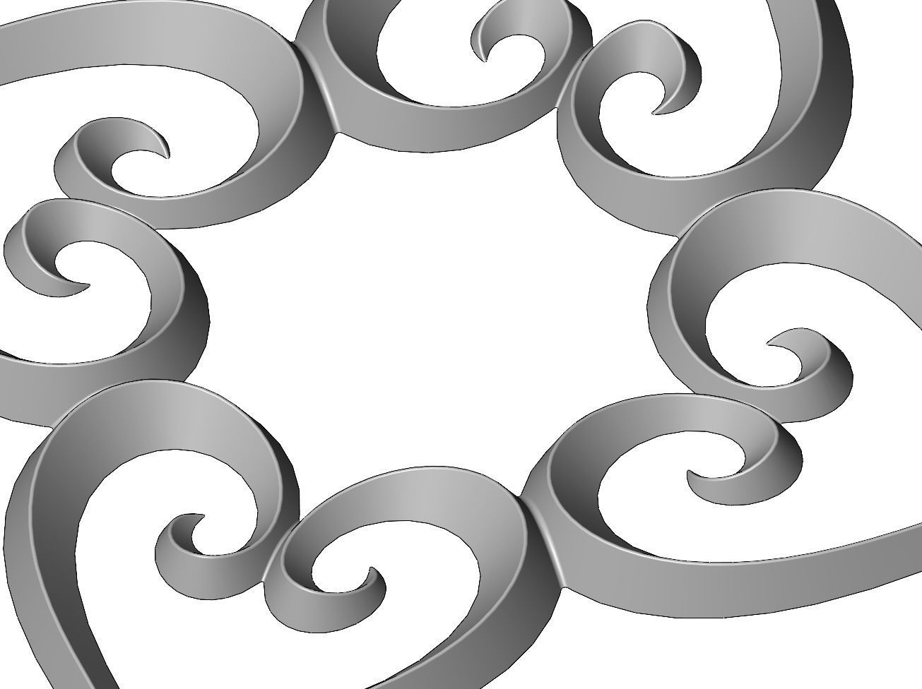 Heart pattern floral scroll relief 3D print model_7