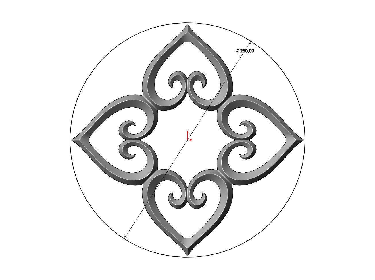 Heart pattern floral scroll relief 3D print model_4
