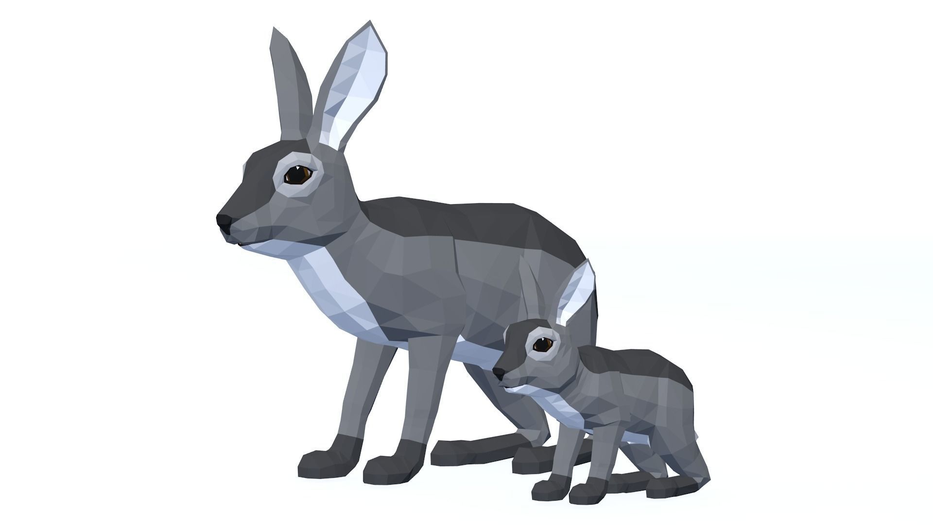 LowPoly Hares pack Low-poly 3D model_6