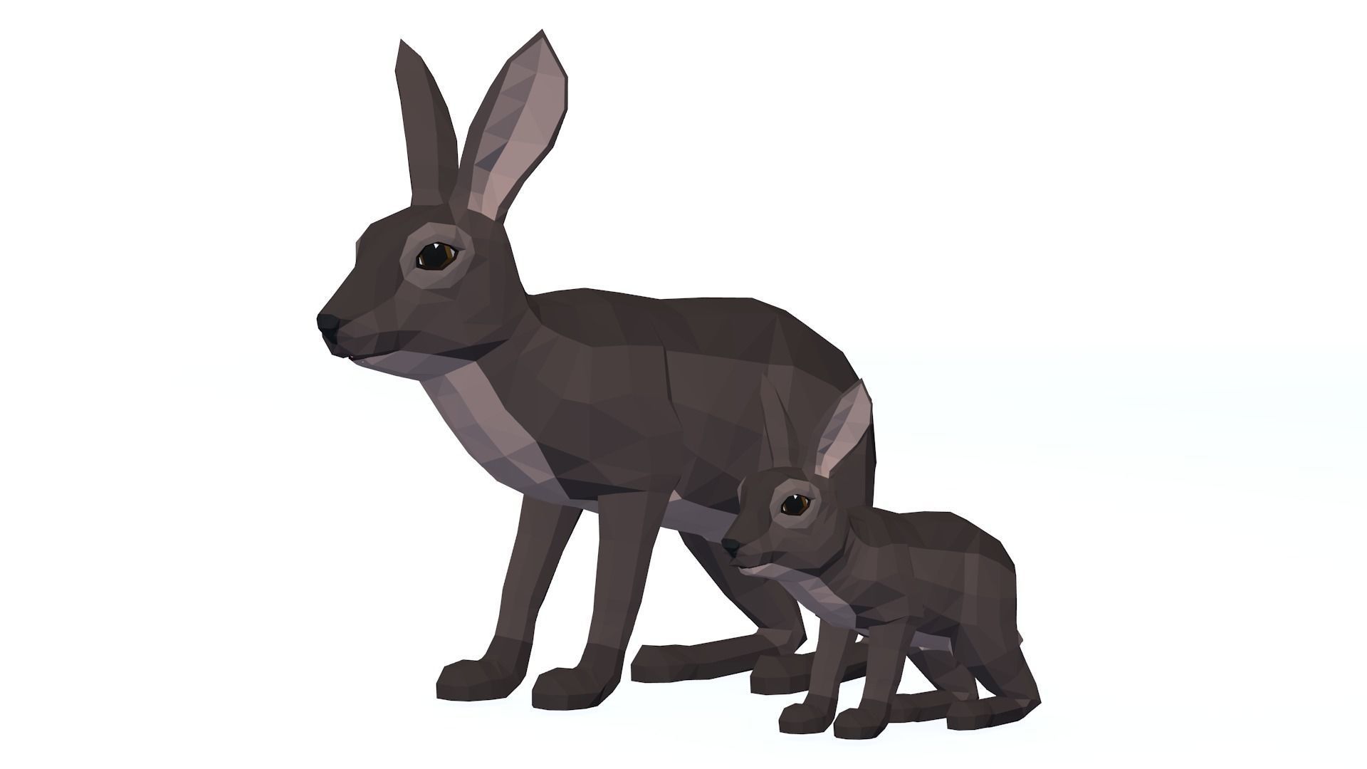 LowPoly Hares pack Low-poly 3D model_2