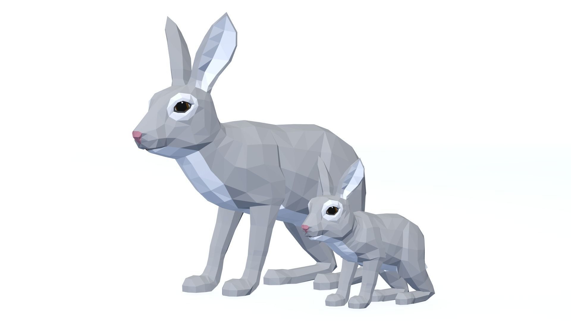 LowPoly Hares pack Low-poly 3D model_8
