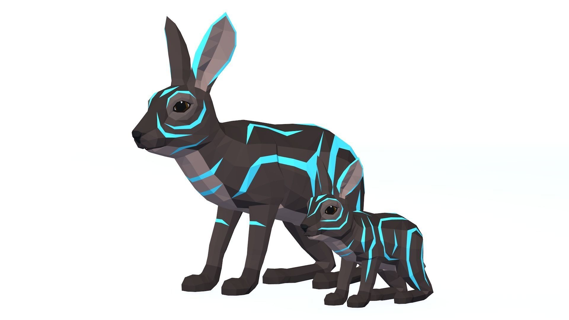 LowPoly Hares pack Low-poly 3D model_11