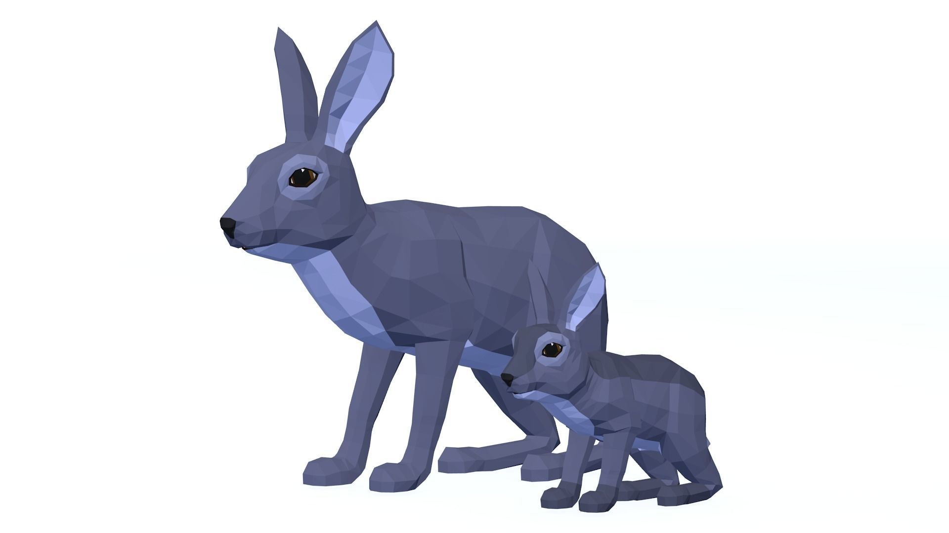 LowPoly Hares pack Low-poly 3D model_7