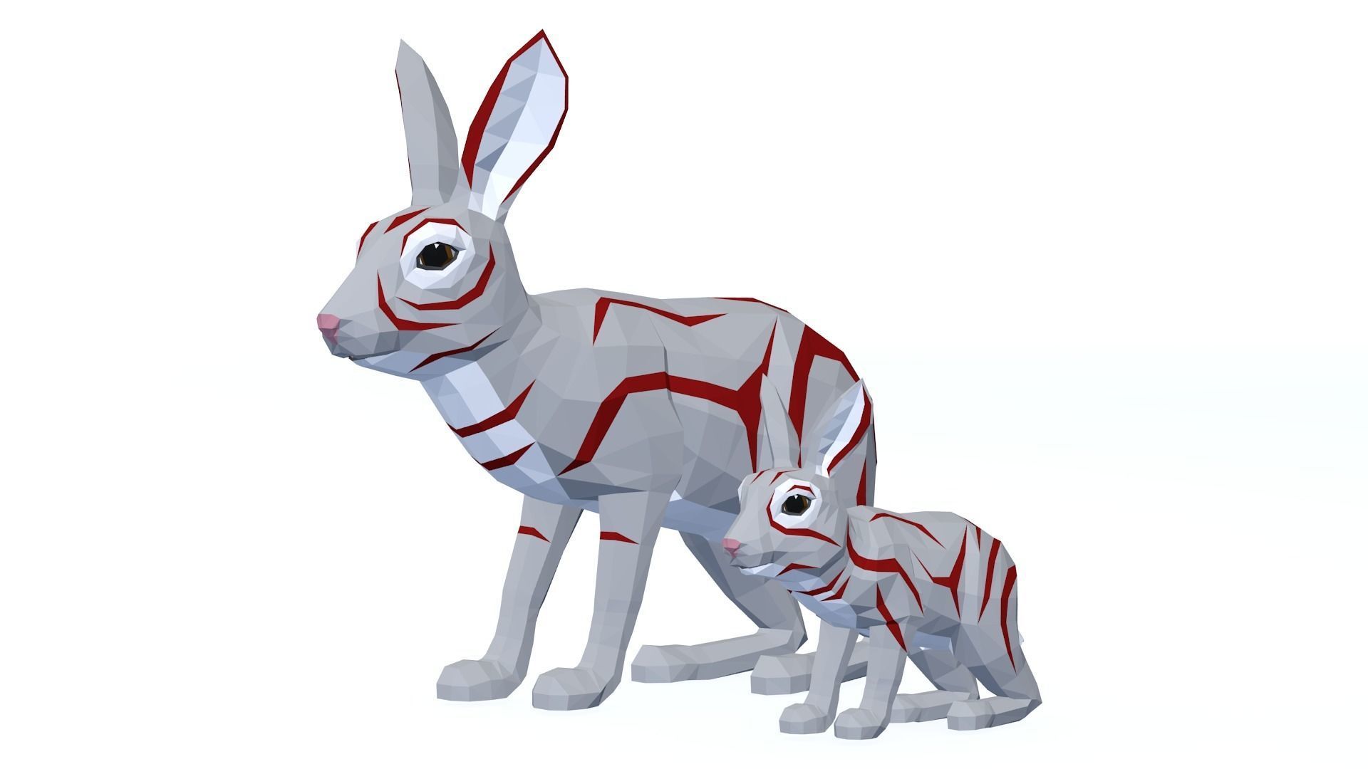 LowPoly Hares pack Low-poly 3D model_3
