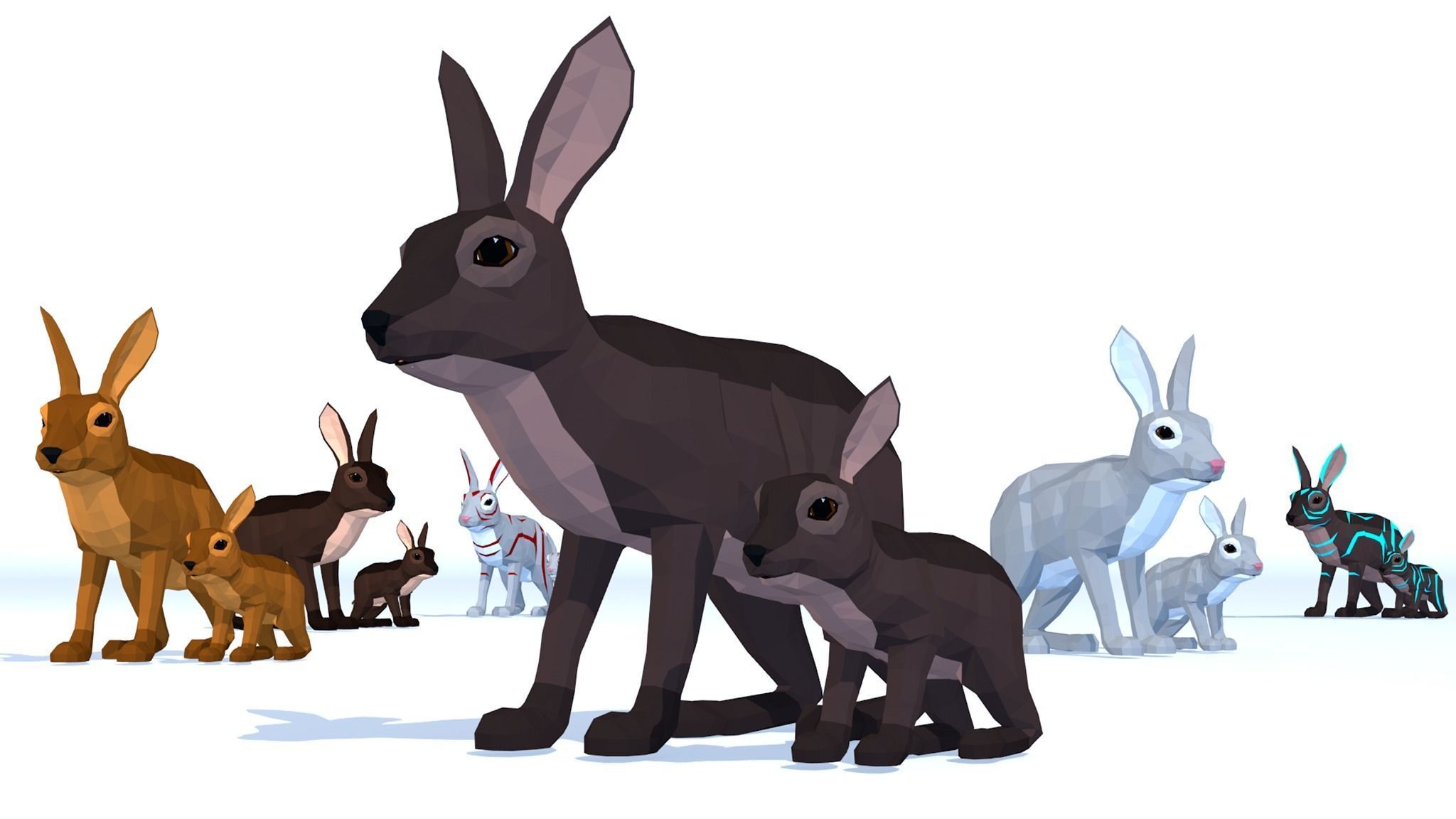LowPoly Hares pack Low-poly 3D model_1