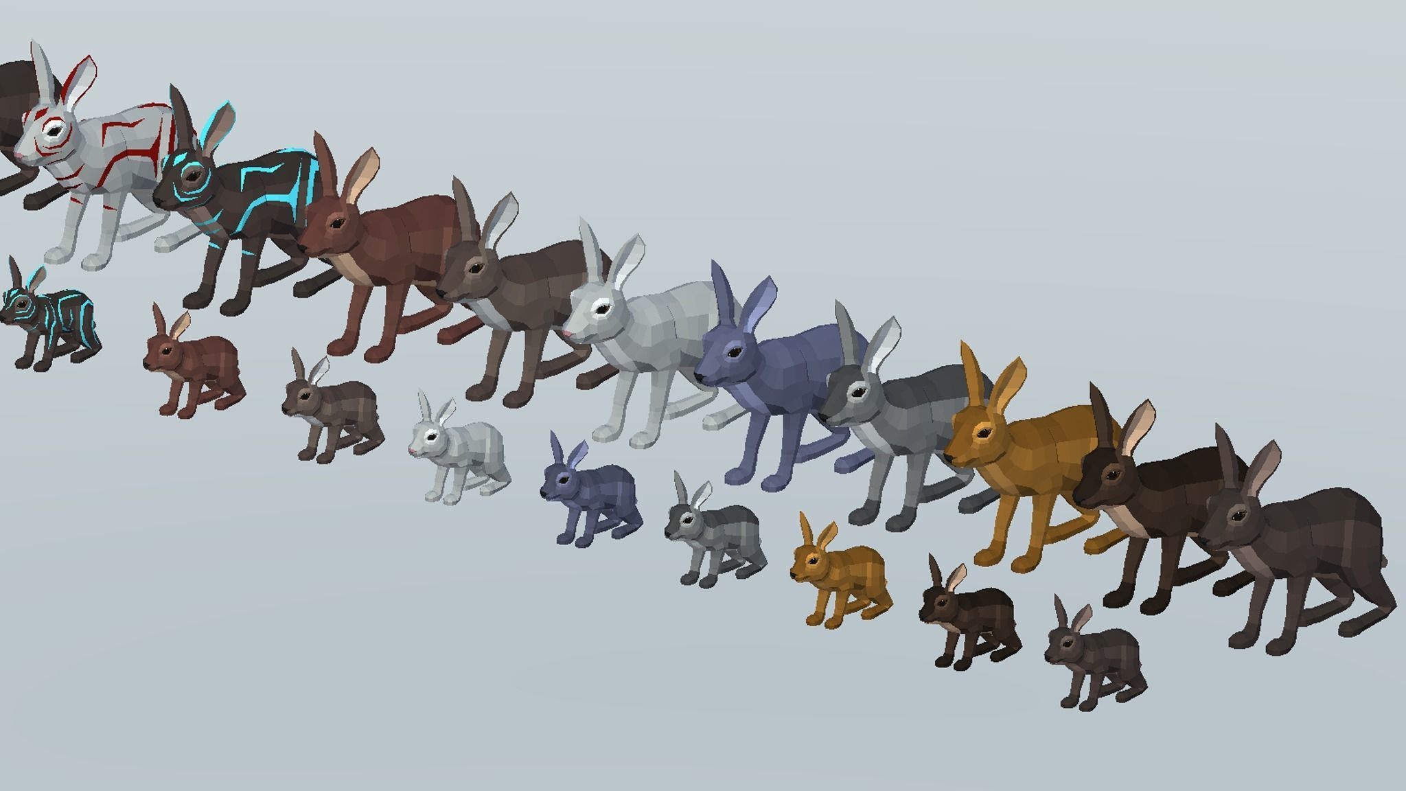 LowPoly Hares pack Low-poly 3D model_12