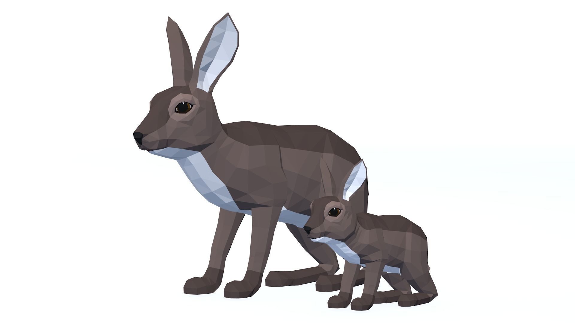 LowPoly Hares pack Low-poly 3D model_9