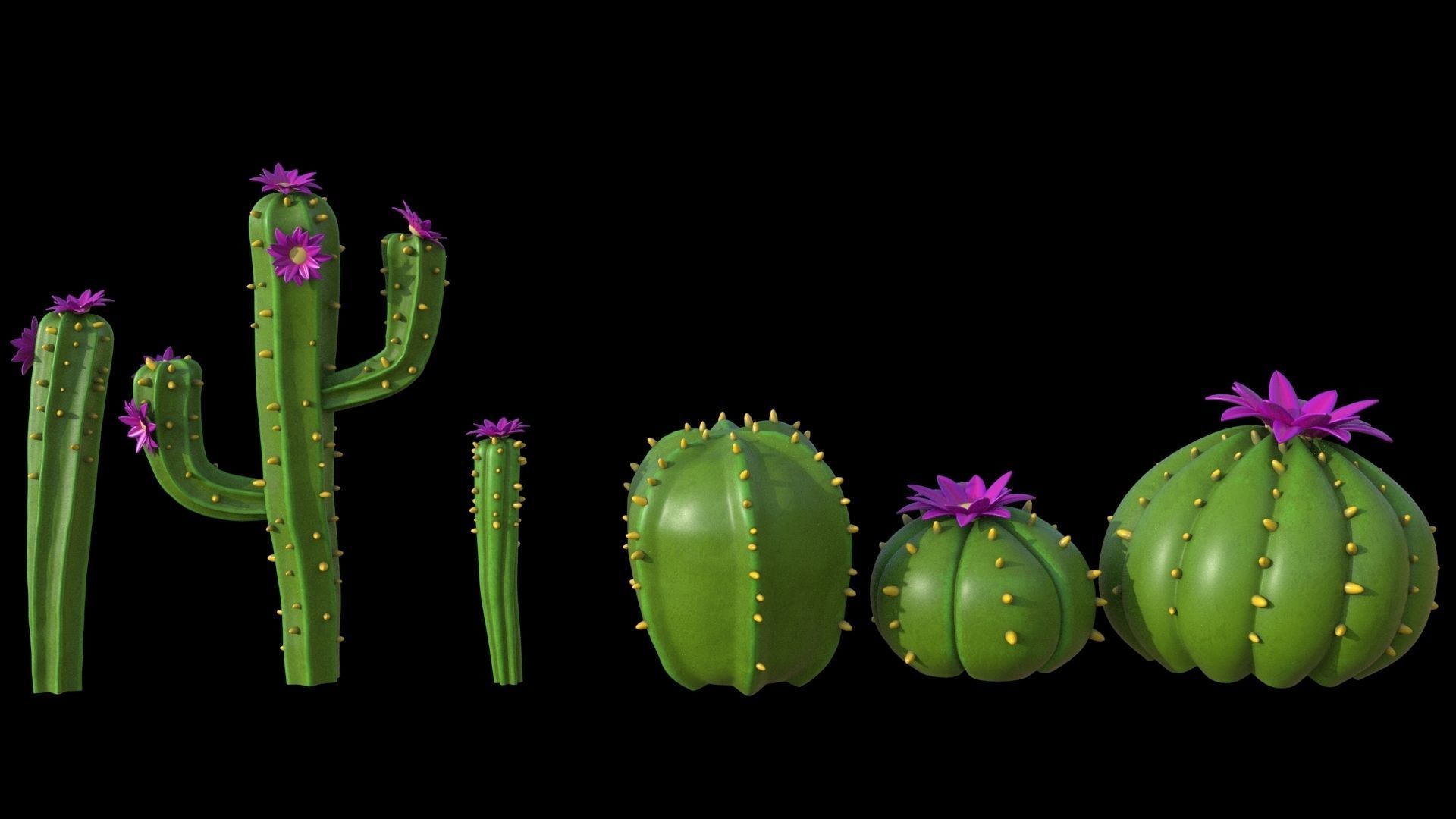 Cartoon cactuses asset 3D model_4