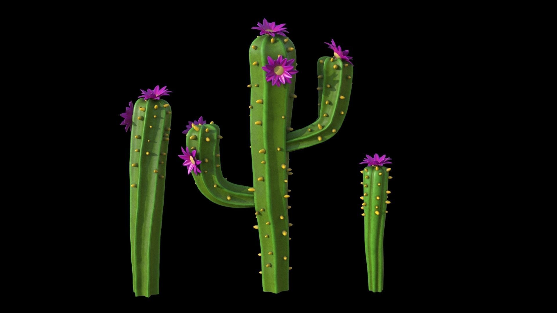 Cartoon cactuses asset 3D model_8