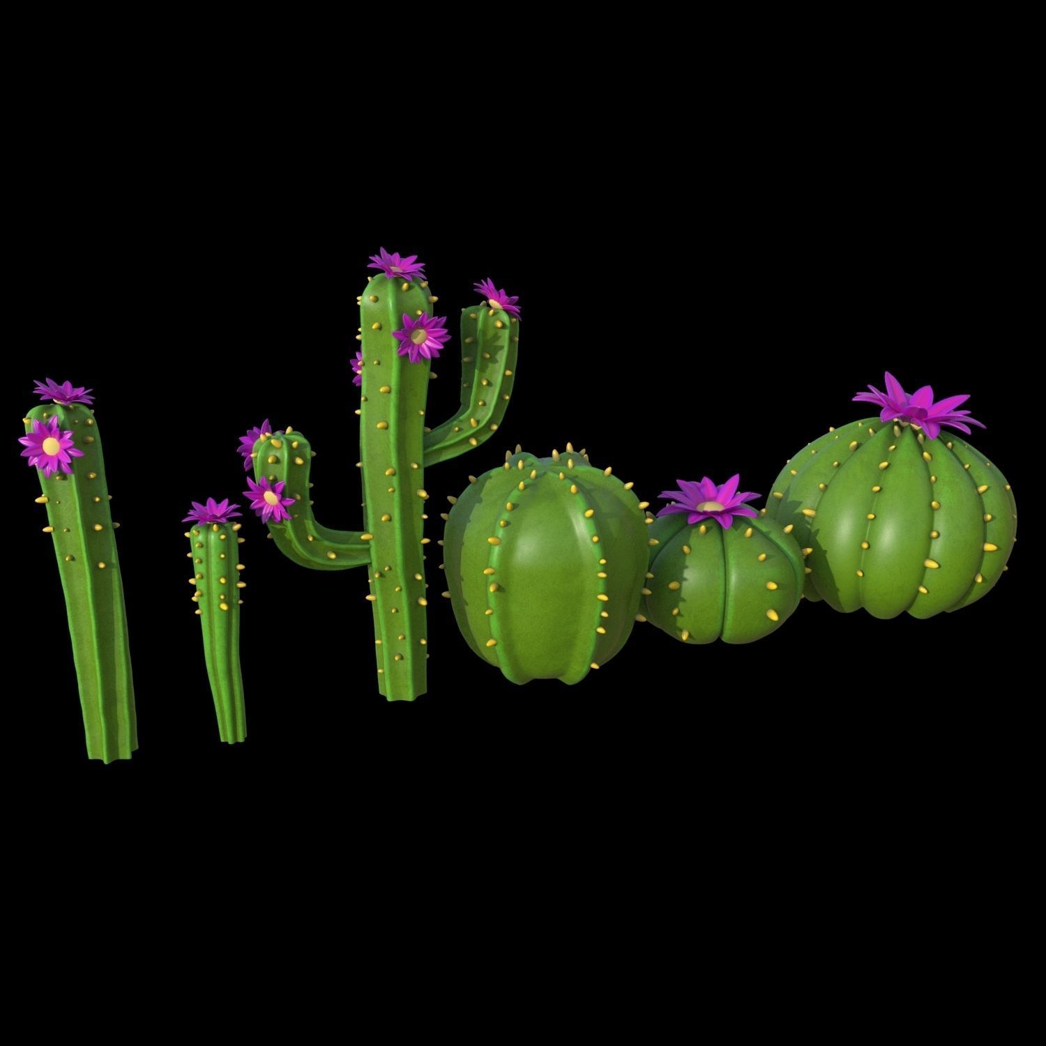 Cartoon cactuses asset 3D model_6