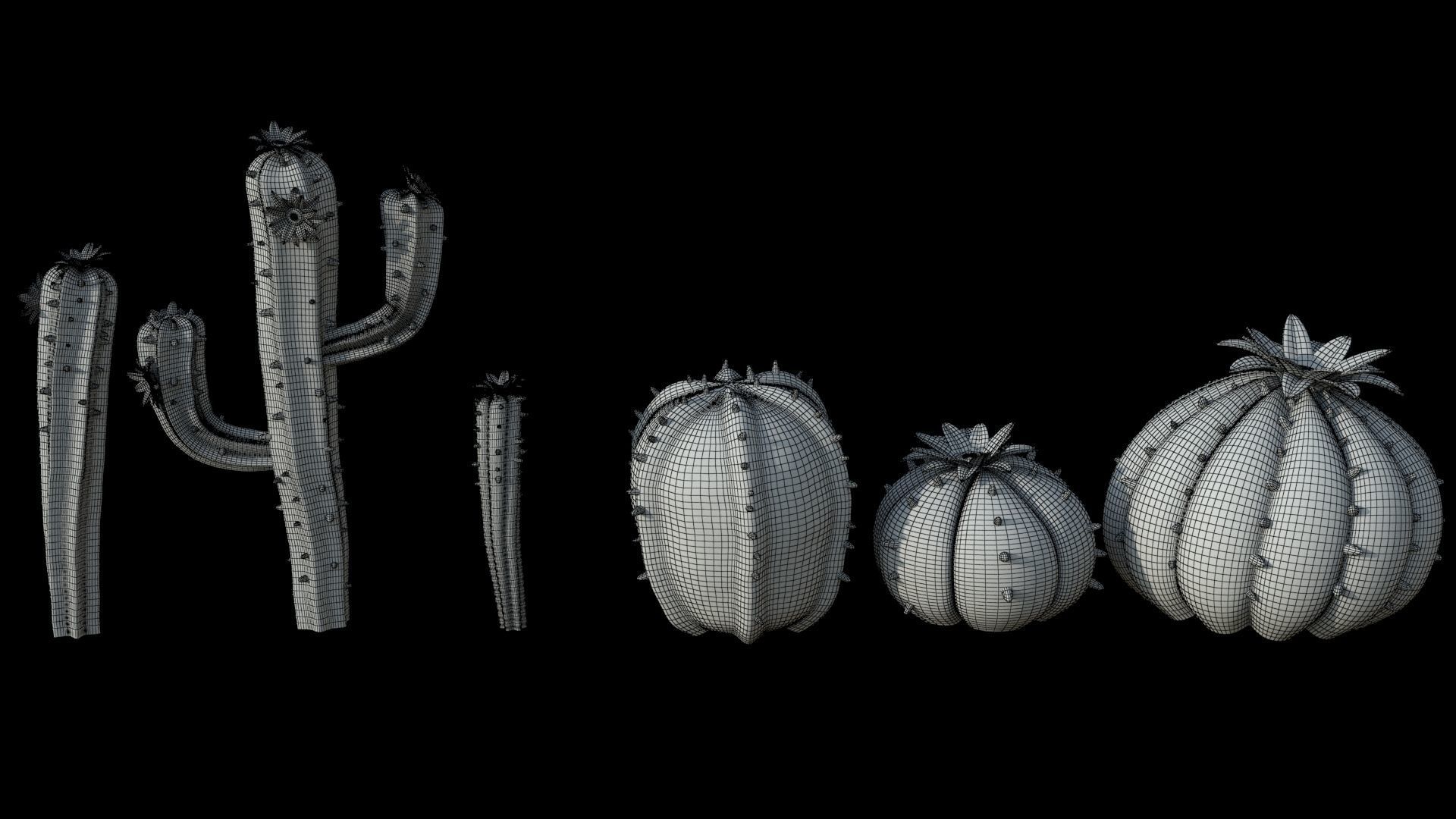 Cartoon cactuses asset 3D model_5