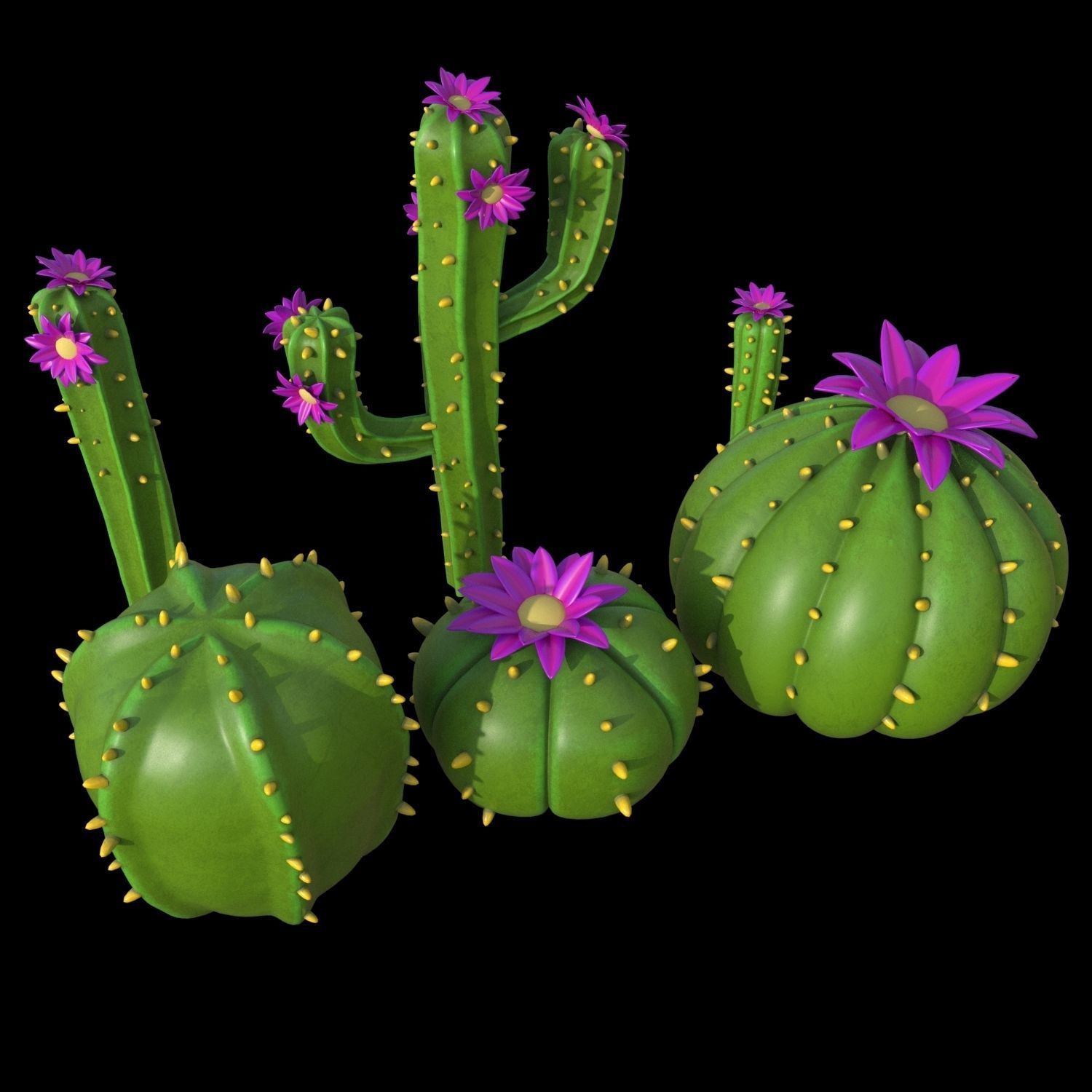 Cartoon cactuses asset 3D model_3