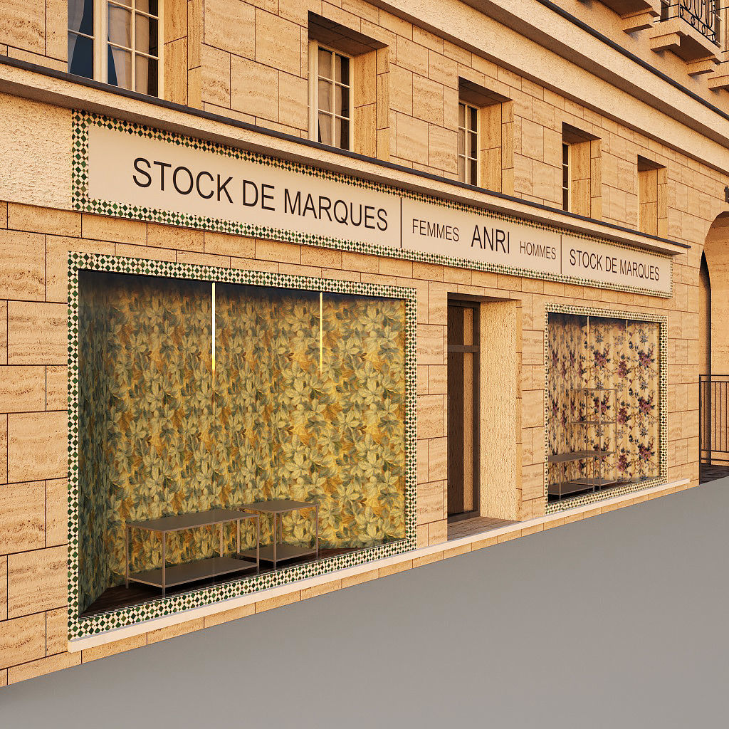 Paris building with passage Low-poly 3D model_9