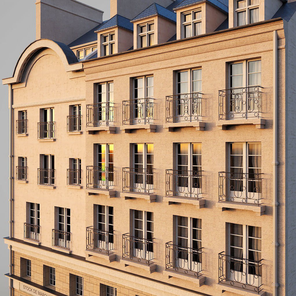 Paris building with passage Low-poly 3D model_4