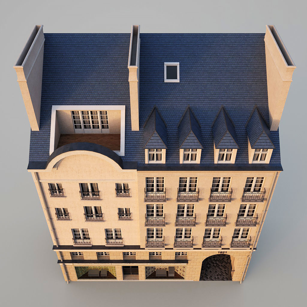 Paris building with passage Low-poly 3D model_3