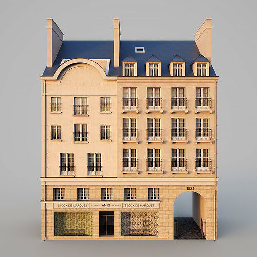 Paris building with passage Low-poly 3D model 2