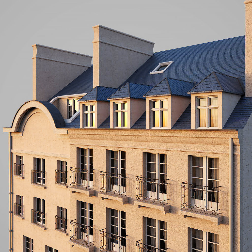 Paris building with passage Low-poly 3D model_7