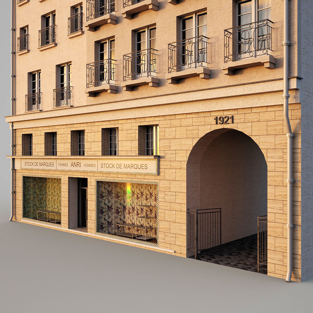 Paris building with passage Low-poly 3D model_6