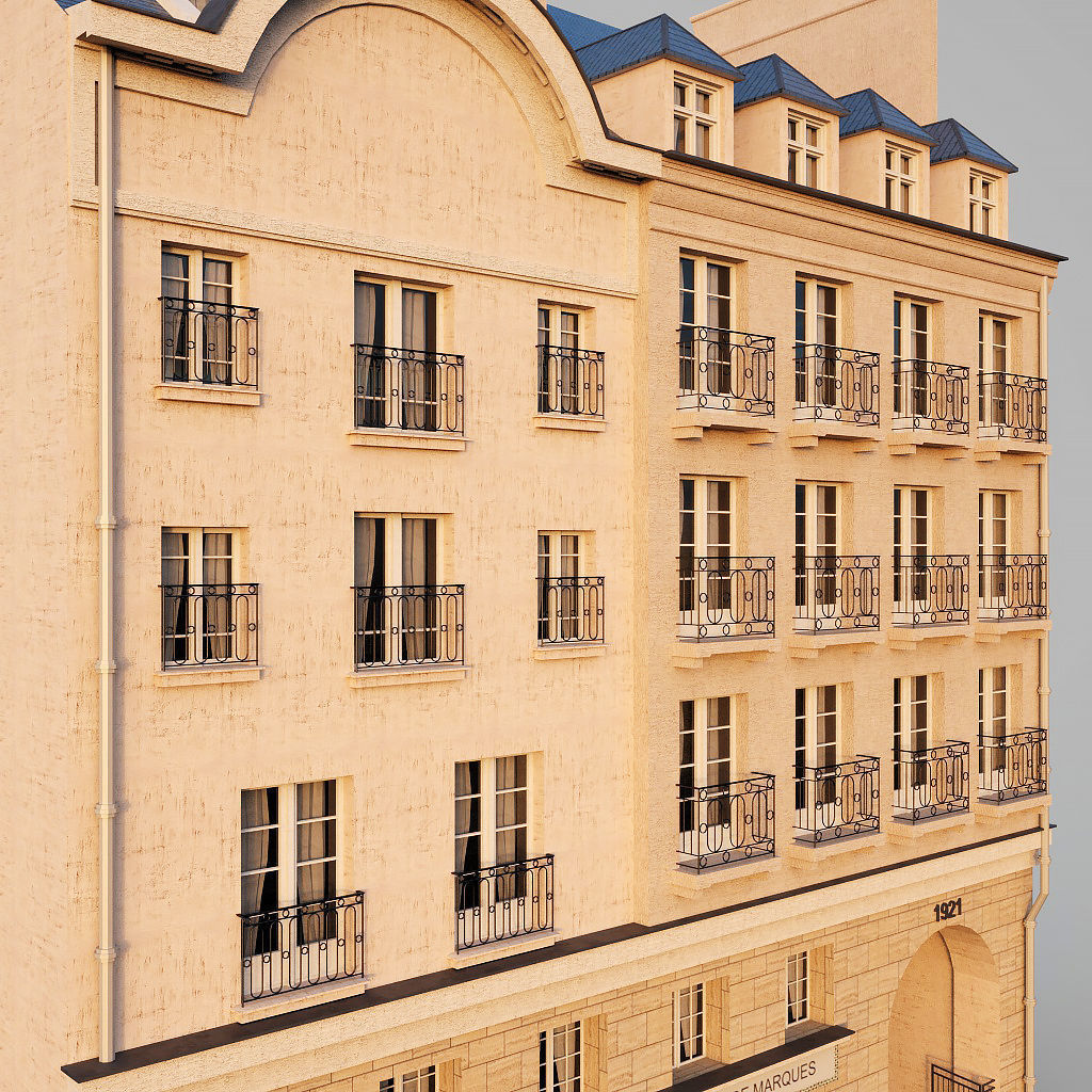 Paris building with passage Low-poly 3D model_5
