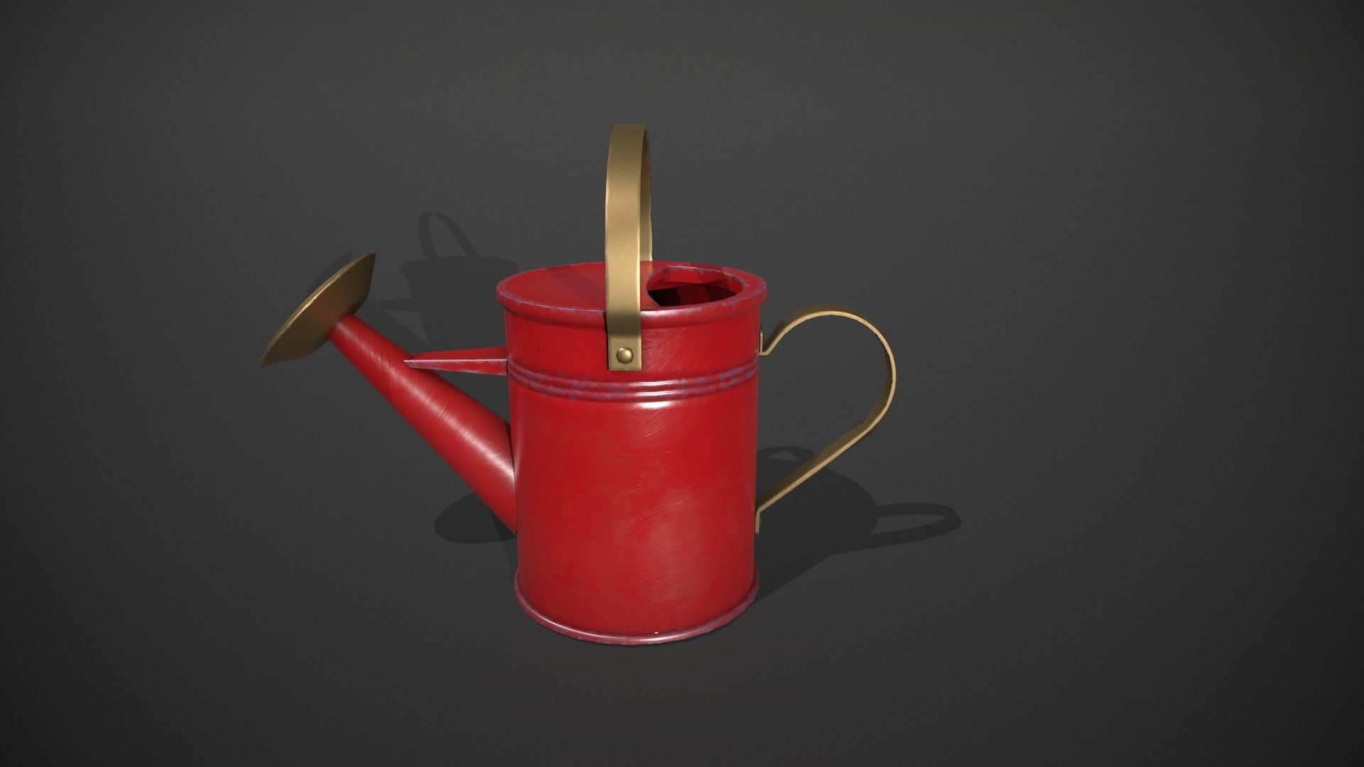 Red Watering Can Low-poly 3D model_6