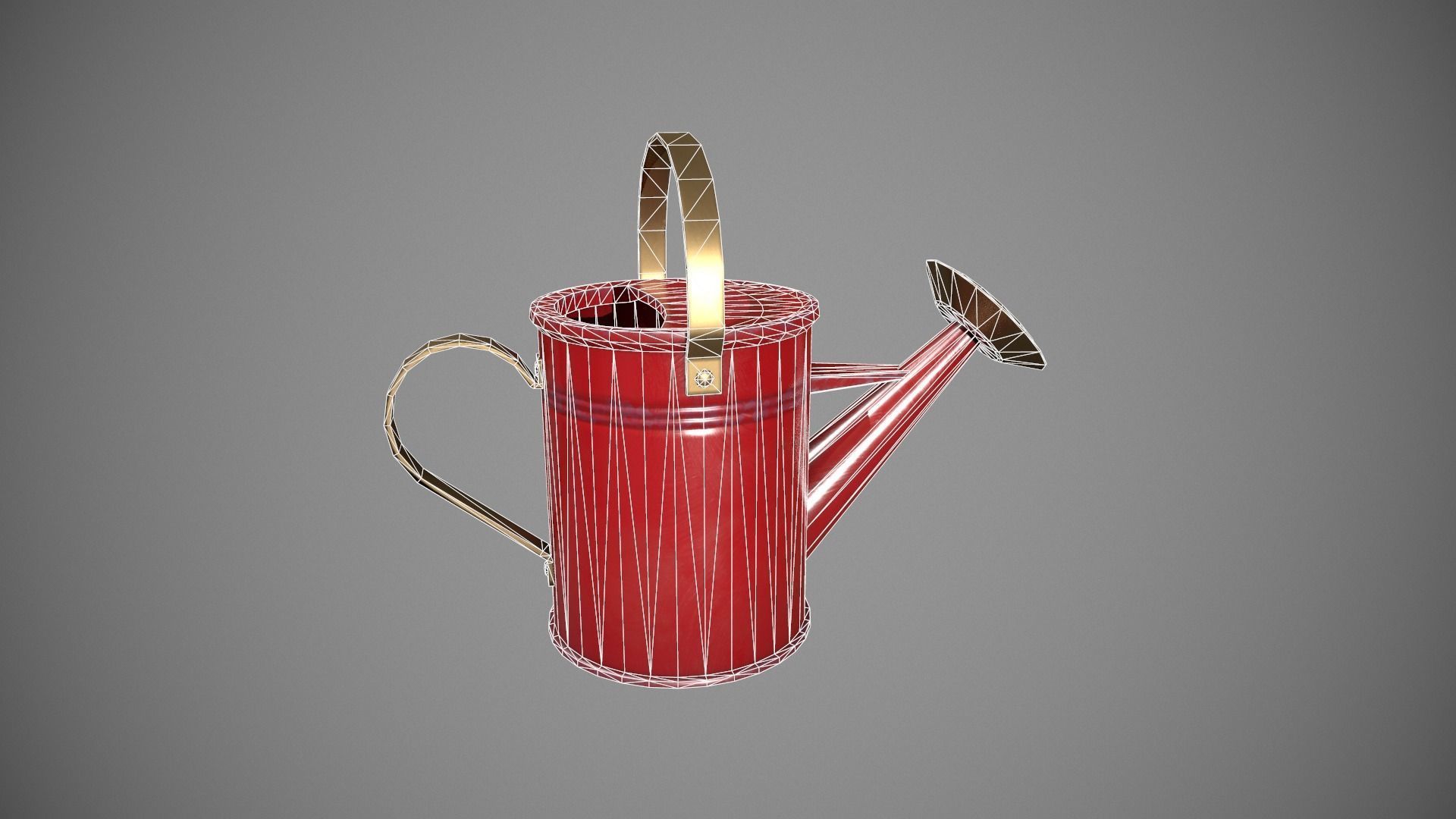 Red Watering Can Low-poly 3D model_13