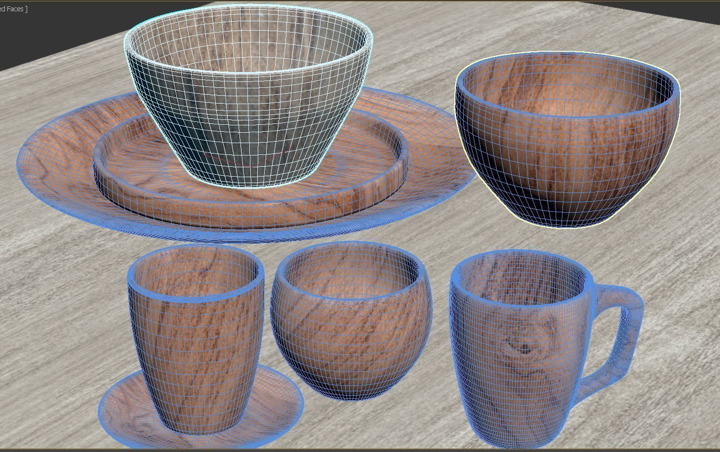 wooden dish set  3D model_8