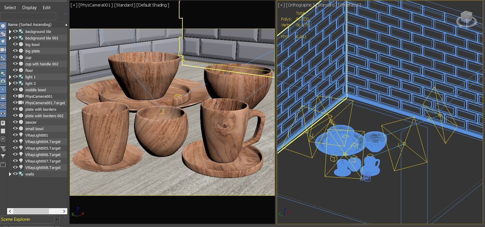 wooden dish set  3D model_7