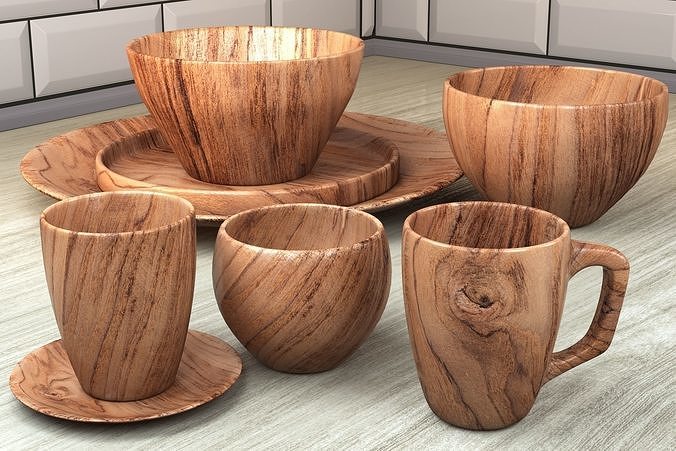 wooden dish set  3D model