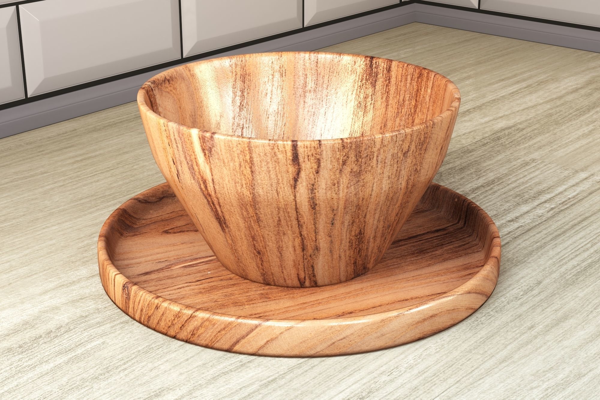 wooden dish set  3D model_5