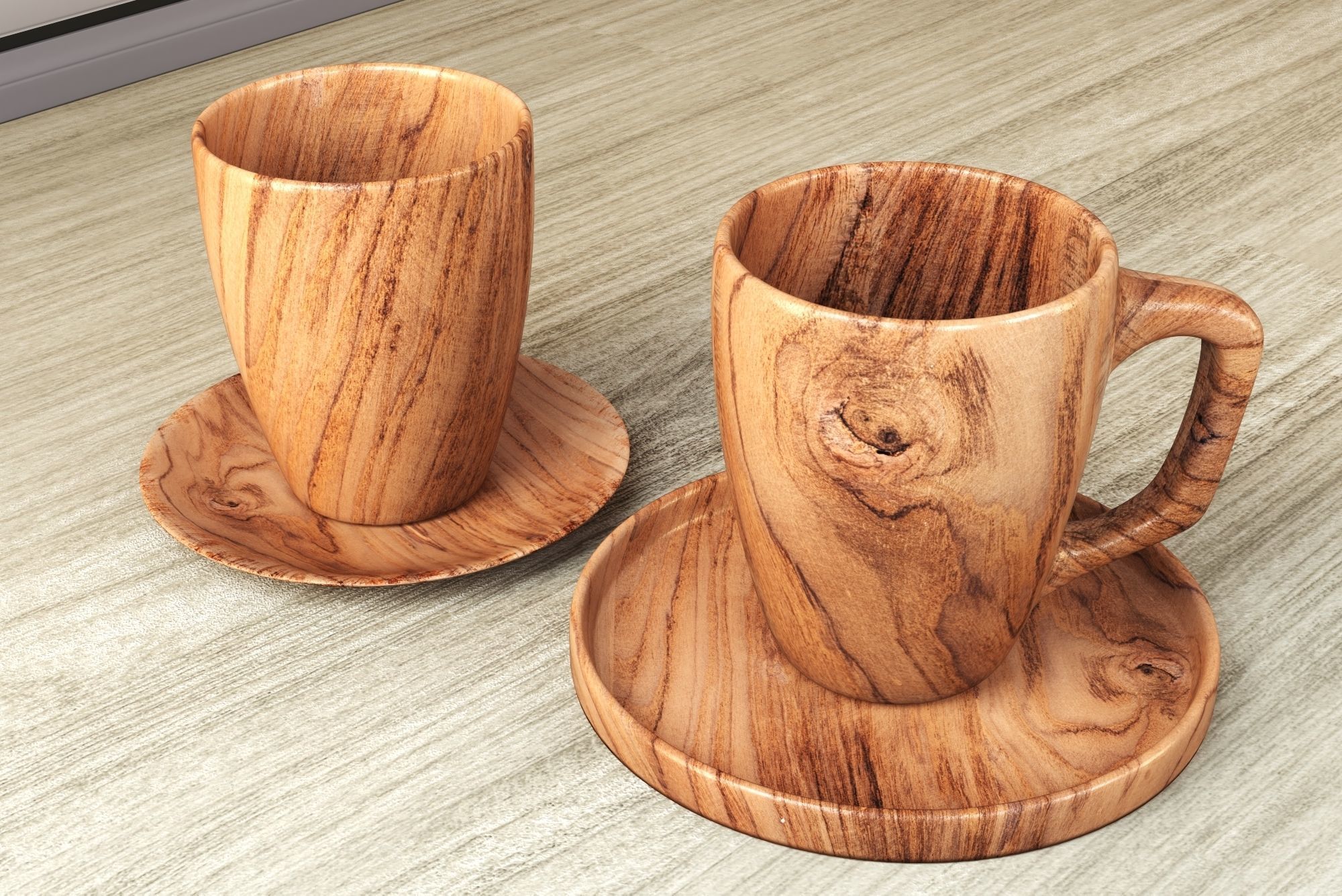 wooden dish set  3D model_6