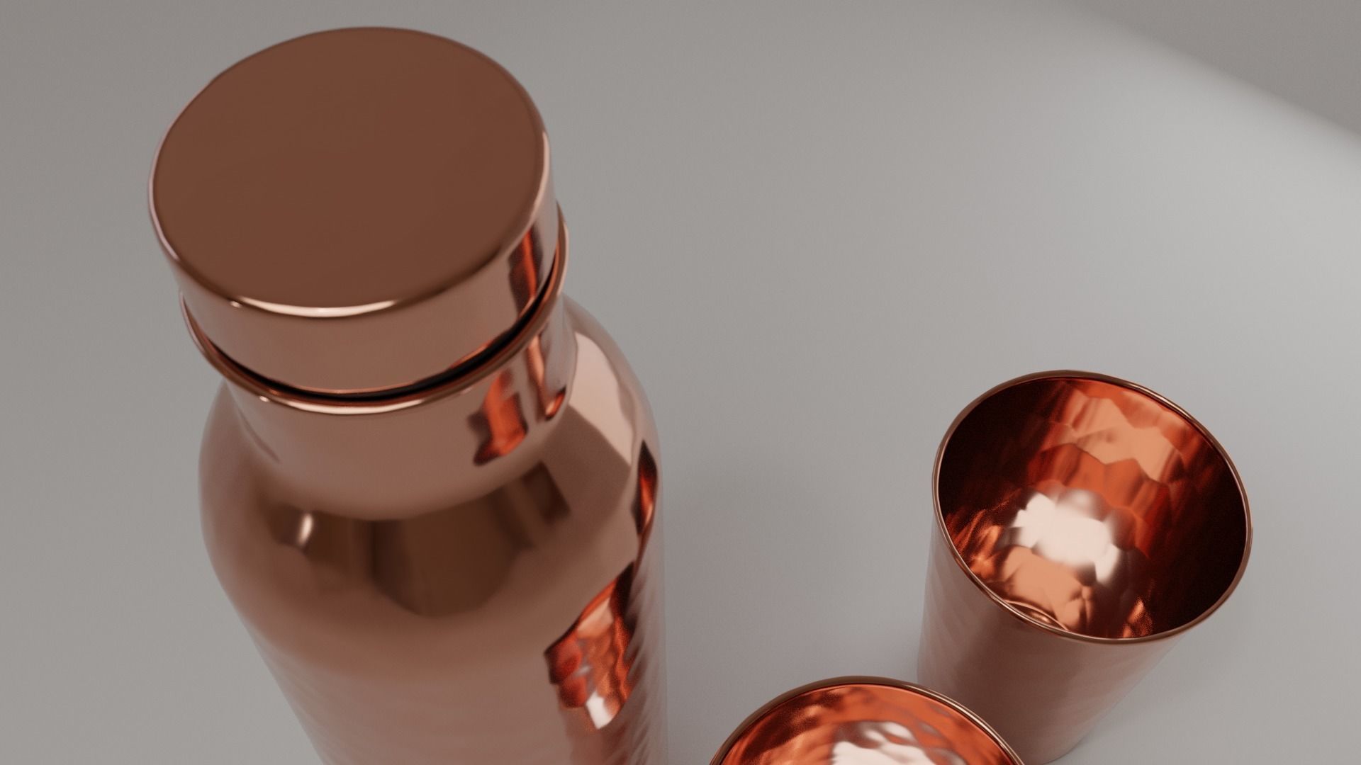 Hammered Copper Water Bottle and Cups Free 3D model_5