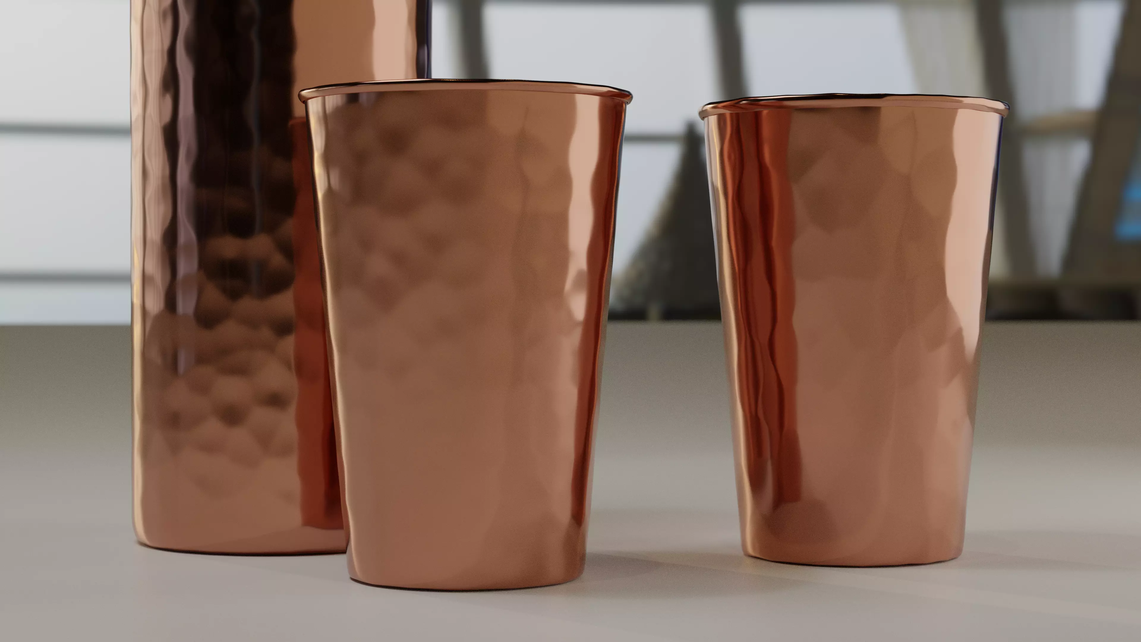 Hammered Copper Water Bottle and Cups Free 3D model_0