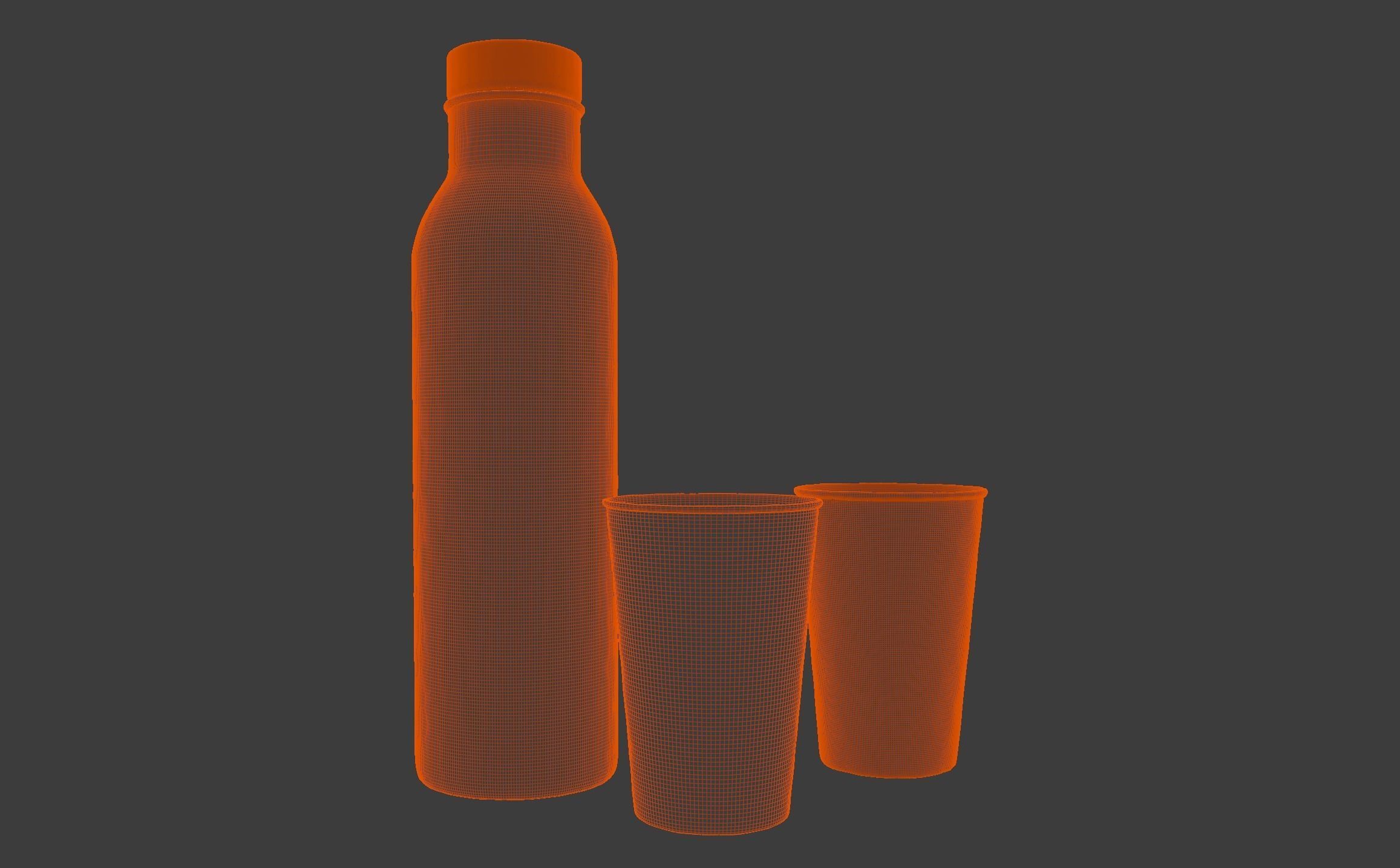 Hammered Copper Water Bottle and Cups Free 3D model_9