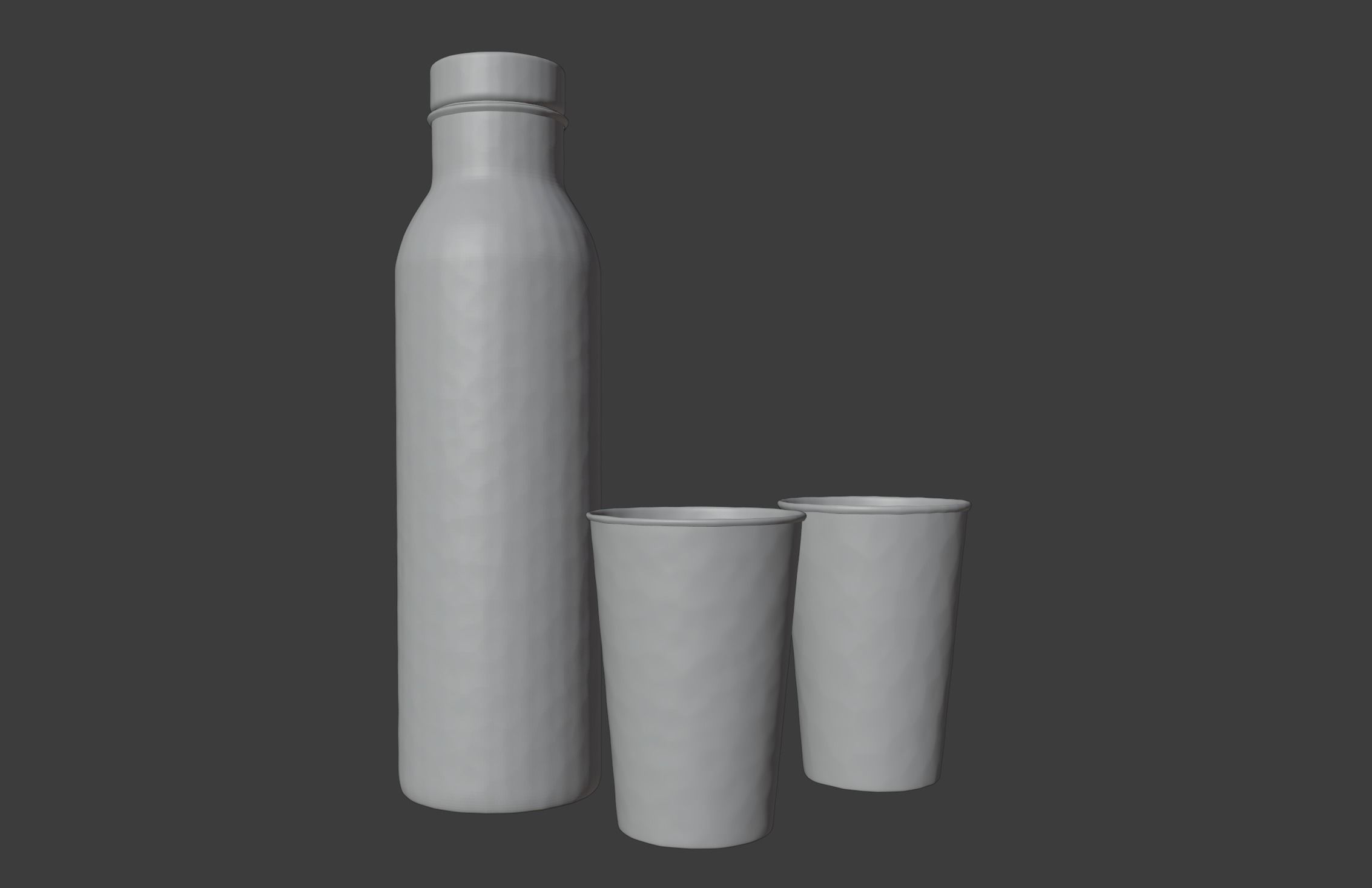 Hammered Copper Water Bottle and Cups Free 3D model_8