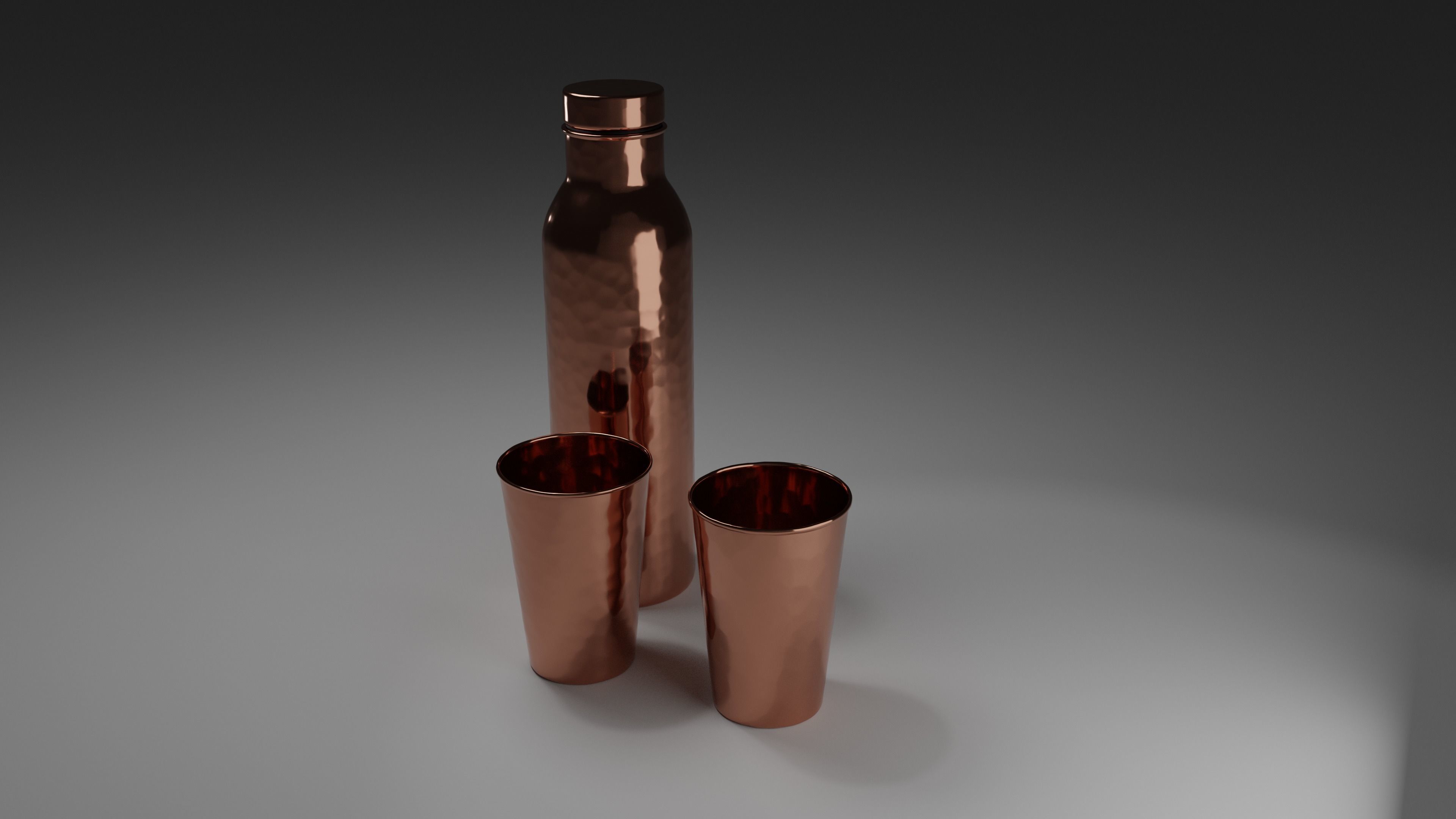 Hammered Copper Water Bottle and Cups Free 3D model_7