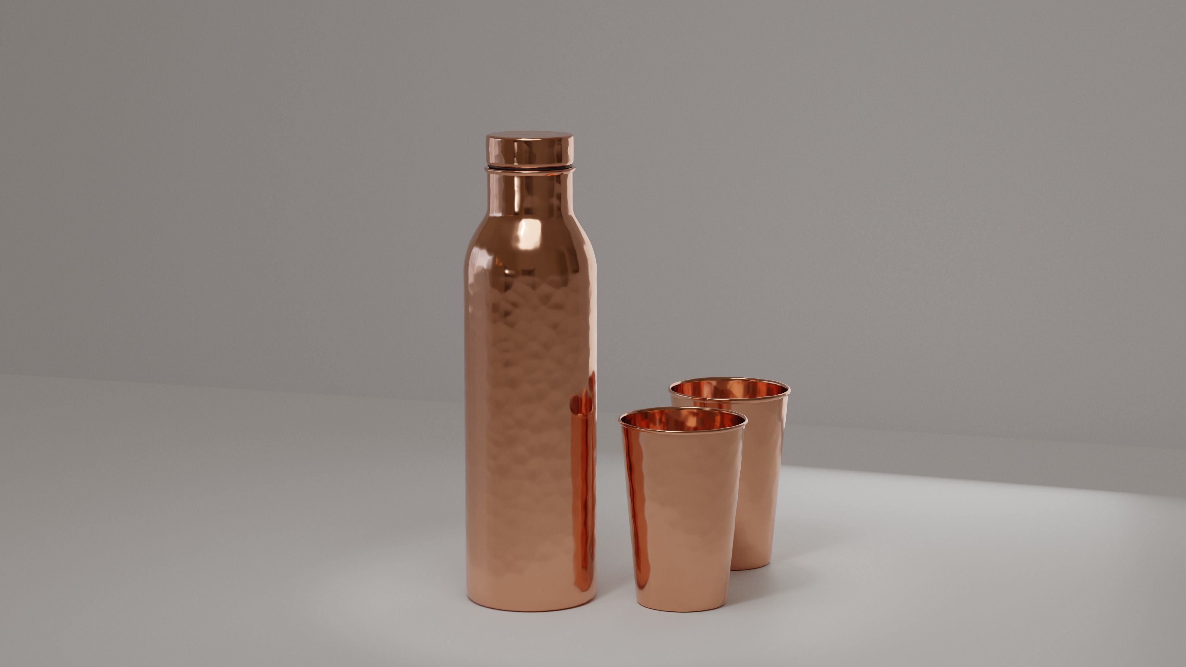 Hammered Copper Water Bottle and Cups Free 3D model_1