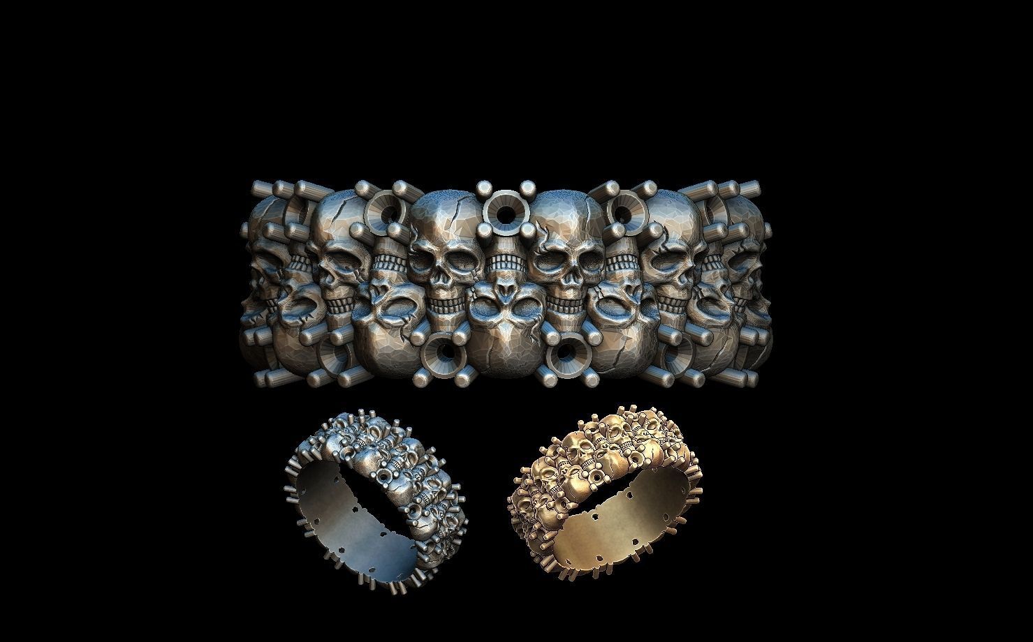 Skulls ring 3D print model_5