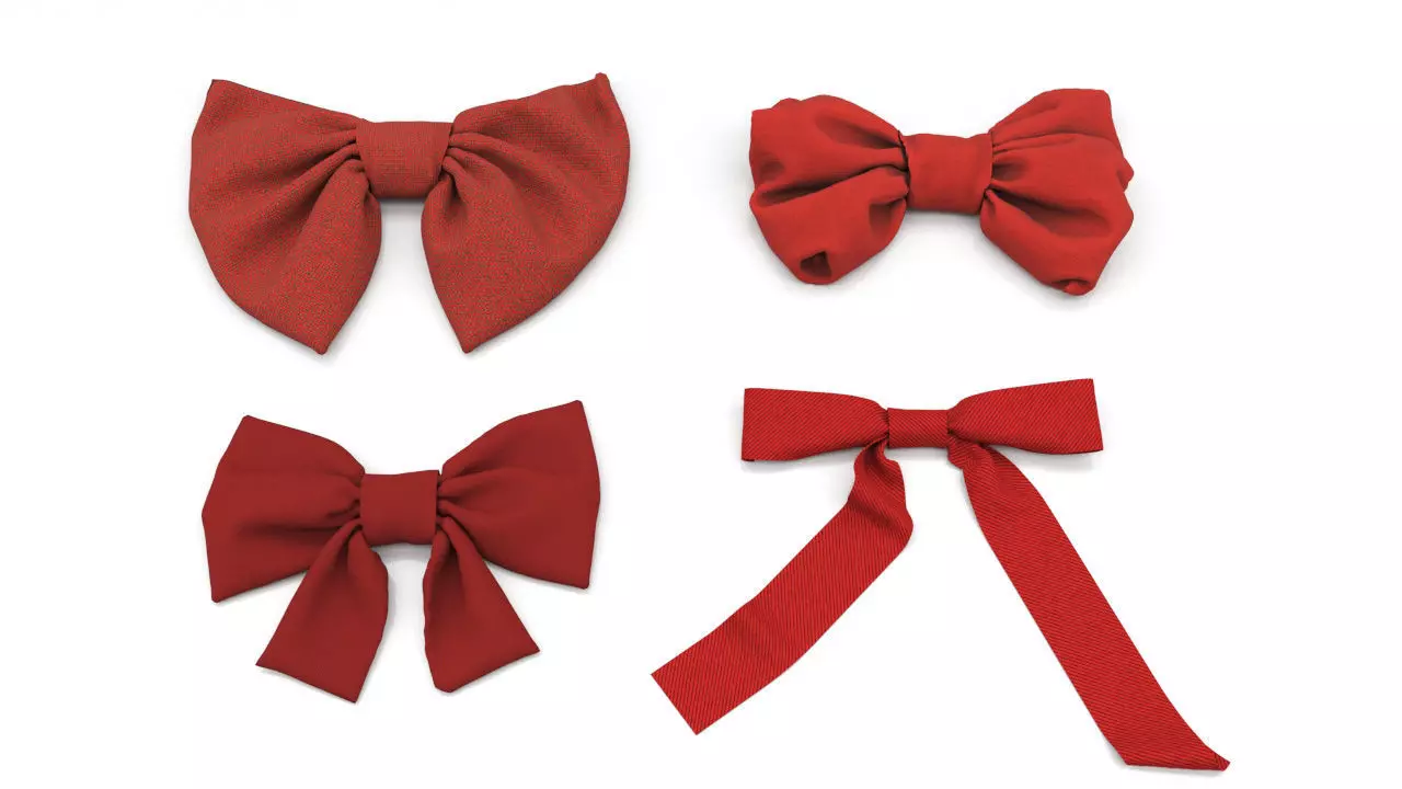 Fabric Bow set Low-poly 3D model_0