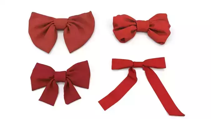 Fabric Bow set Low-poly 3D model