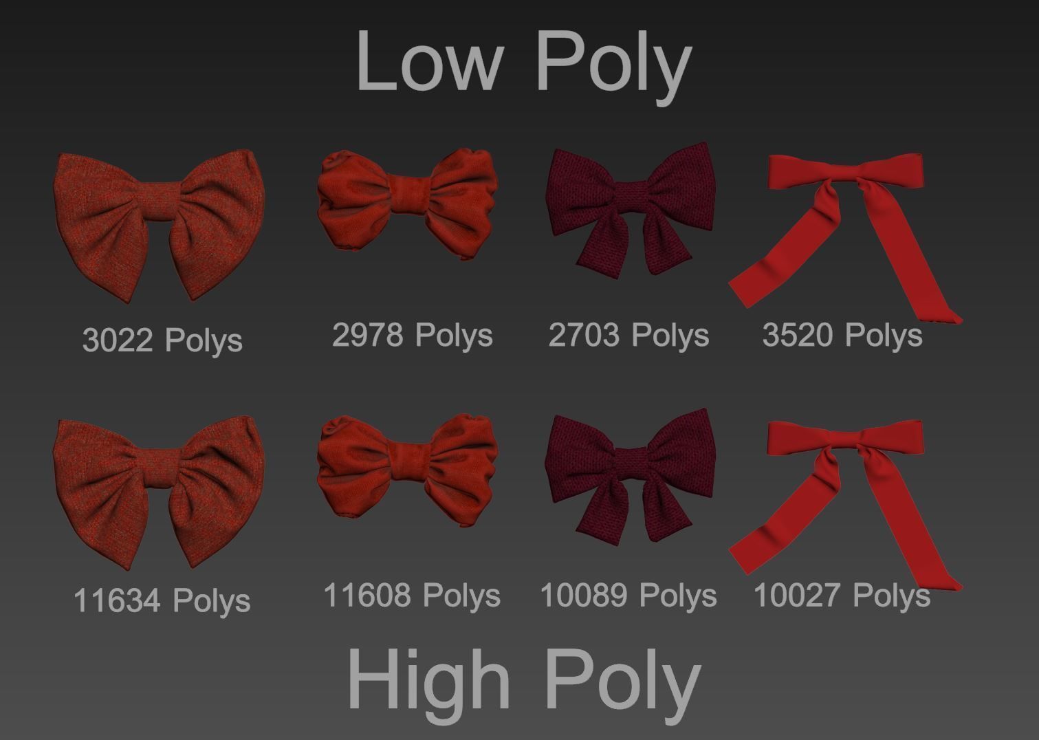 Fabric Bow set Low-poly 3D model_1