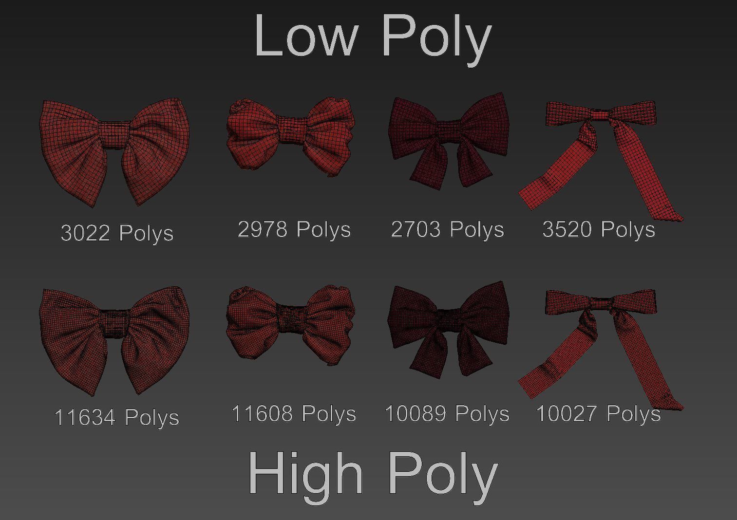Fabric Bow set Low-poly 3D model_2